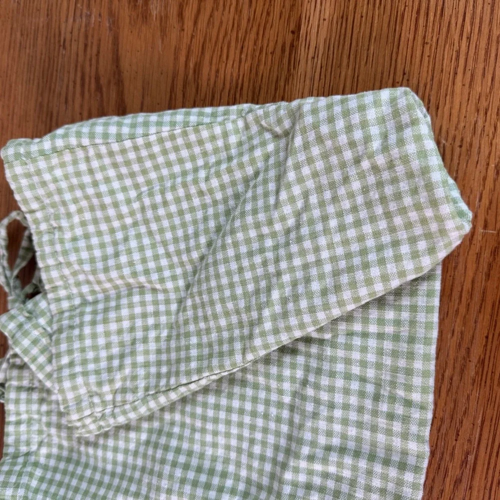 Green Gingham Checkered Cotton Drawstring Basket Liner Sage Cottagecore‎
